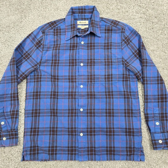 Madewell Shirt Mens Medium Blue Plaid Easy Fit Button‎ Up Long Sleeve Easy Fit - Picture 2 of 12